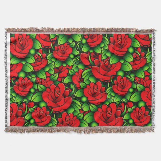 Couverture Blanche à lancer florale rouge (Devant)