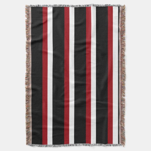 Couverture Blanche à lancer rayée rouge noir (devant Vertical)