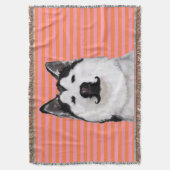 Couverture Blanche à lancer rose et orange (devant Vertical)