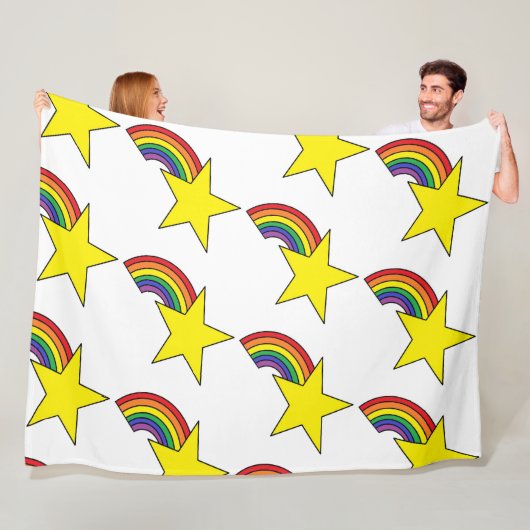 Couverture blanche avec arcs-en-ciel et étoiles ja (En situation)
