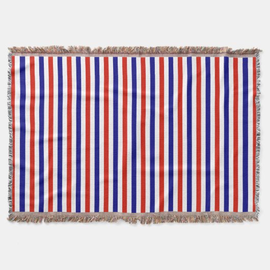 Couverture Blanche blanche rouge et bleue rayée (Devant)