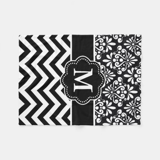 Couverture blanche noire de monogramme de Chevron (Devant (Horizontal))