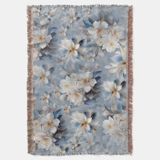 Couverture Blancs et bleu clair Fleurs soies répétées (devant Vertical)