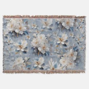 Couverture Blancs et bleu clair Fleurs soies répétées