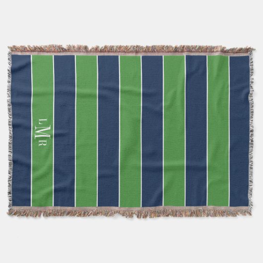 Couverture Bleu et vert Rugby Stripes 3 lettres Monogramme (Devant)
