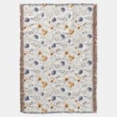 Couverture Bleu Gris Beige Brown Blanc Boho Fleurs Botaniques (devant Vertical)