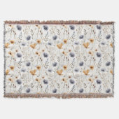 Couverture Bleu Gris Beige Brown Blanc Boho Fleurs Botaniques (Devant)