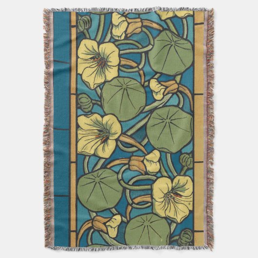 Couverture Bleu jaune Nasturtium Fleur Nouveau Motif (devant Vertical)