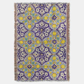 Couverture Bleu Méditerranée Motif Fleurs Jaunes (devant Vertical)