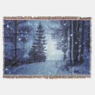 Couverture Bleu Moonlit Forêt magique Scène d'hiver