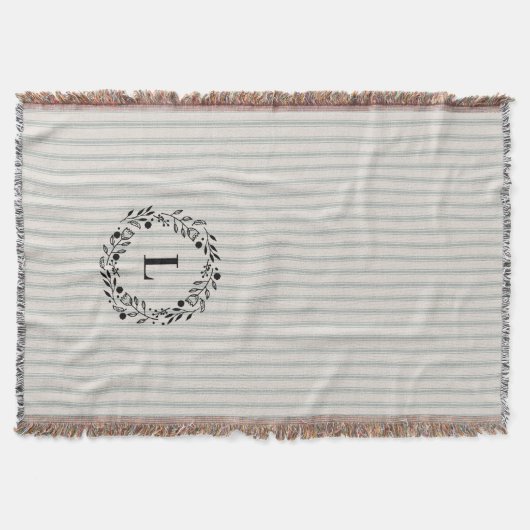 Couverture Bleu Ticker Stripes Wreath Monogramme | Agritouris (Devant)