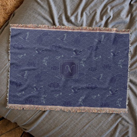 Couverture Bleu traditionnel japonais Vague Seigaiha Monogram