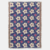 Couverture Bleue Marine avec Fleurs Crème (devant Vertical)