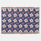 Couverture Bleue Marine avec Fleurs Crème (Devant)
