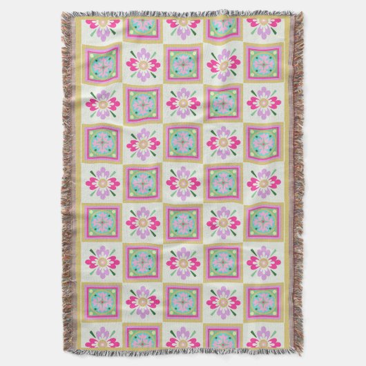 Couverture Blocs de patchwork Fleurs abstraites Plaid (devant Vertical)