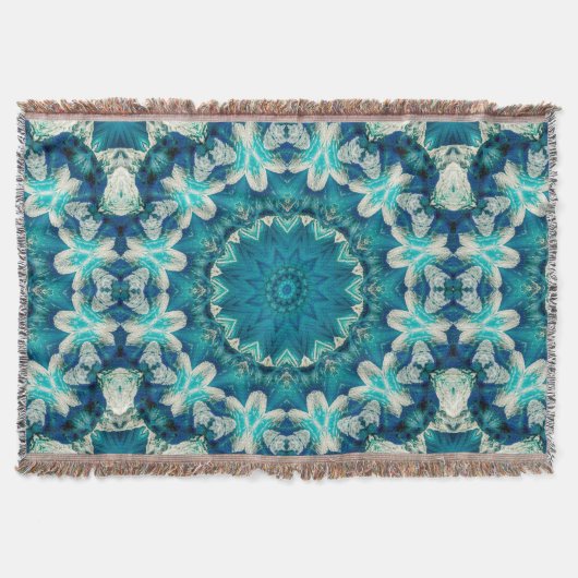 Couverture Blue Aqua Mandala Rosette Retro Hippie (Devant)