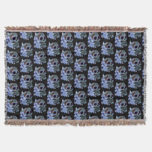 Couverture Blue Floral Black Sugar Skull Jour des morts (Devant)