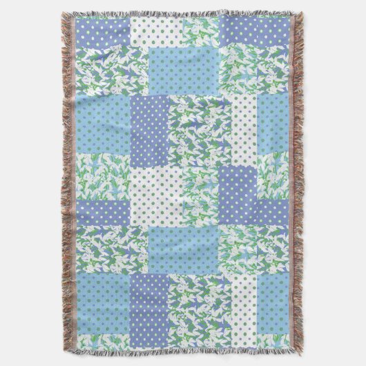 Couverture Blue Green Faux Patchwork Snowdrops et Pois (devant Vertical)