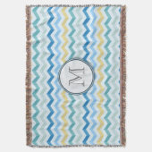 Couverture Blue Ocean Shore Chevron Stripes avec Monogramme r (devant Vertical)