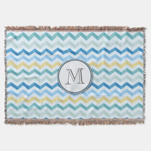 Couverture Blue Ocean Shore Chevron Stripes avec Monogramme r (Devant)
