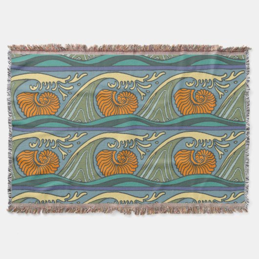 Couverture Blue Ocean Waves Nautilus Seashell Motif Nouveau (Devant)