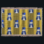 Couverture Blue Snowman sur Gold Christmas<br><div class="desc">Un motif de Noël mignon et coloré avec des bonhomme de neige vêtus d'un chapeau et de gilets en velours bleu,  sur un arrière - plan doré festif aux étoiles dorées pour ajouter une touche chic et fantaisiste à vos décorations de maison de Noël cette année.</div>