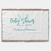 Blue yellow baby shower name date animal ear cute 