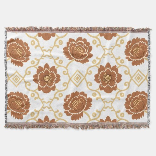 Couverture Bohème Floral Thon Blanket - Terracotta et Gol (Devant)