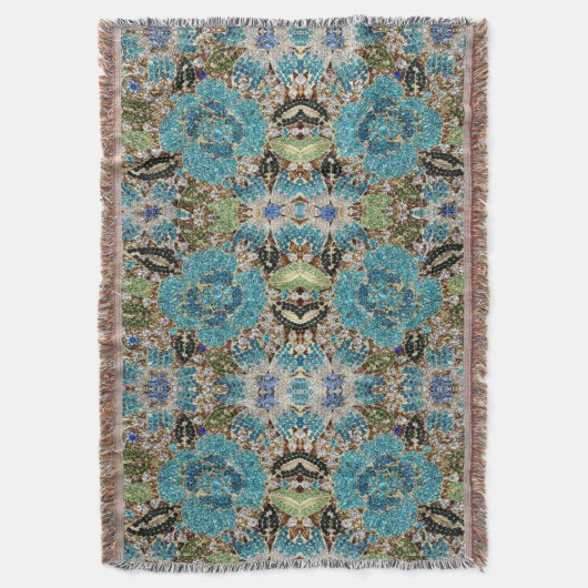 Couverture bohème girly chic argent turquoise fleur bleu (devant Vertical)
