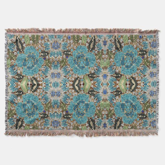 Couverture bohème girly chic argent turquoise fleur bleu (Devant)