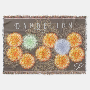 Couverture Boho Blue Orange Dandelion Gold Fleur sauvage Vint