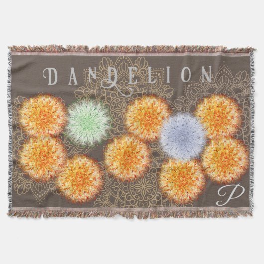 Couverture Boho Blue Orange Dandelion Gold Fleur sauvage Vint (Devant)