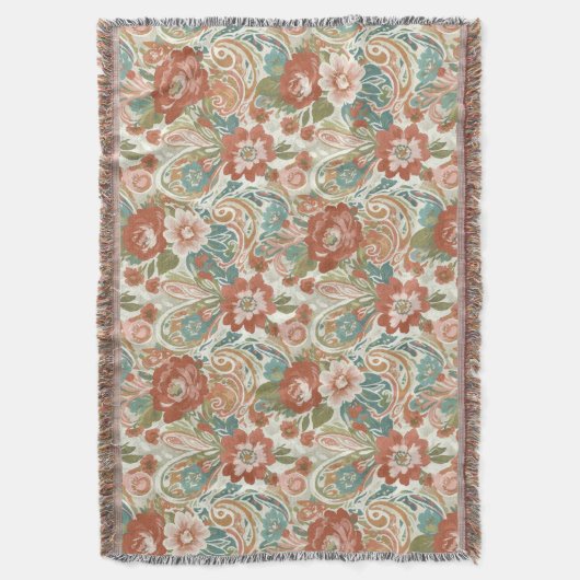 Couverture Boho Chic Floral Paisley Pattern Throw Blanket (devant Vertical)