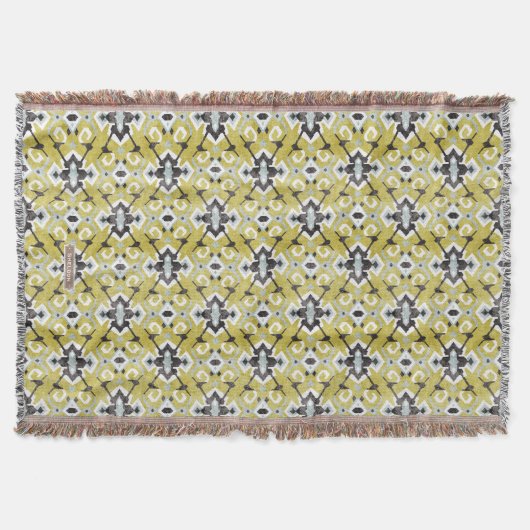 Couverture Boho chic gris foncé et jaune ikat motif tribal (Devant)
