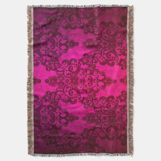 Couverture Boho Damask Style Victorien Rose Profond (devant Vertical)