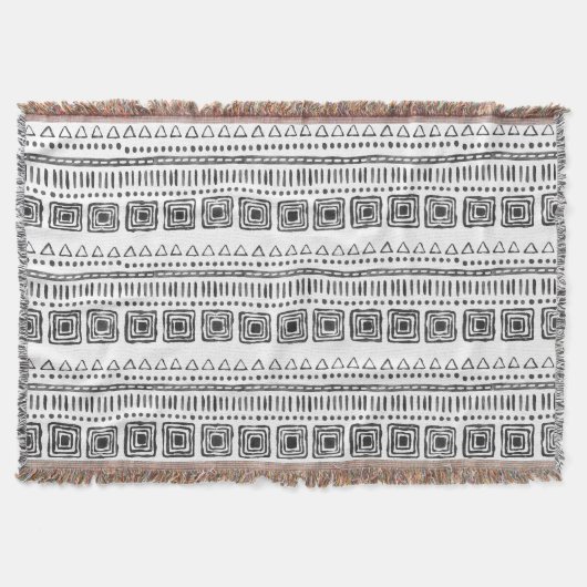 Couverture Boho Ethnic Thot Blanket - Noir & Blanc (Devant)