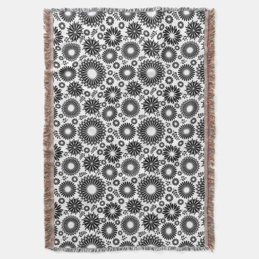 Couverture Boho fleurs Motif floral vectoriel noir et blanc (devant Vertical)