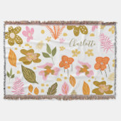 Couverture Boho floral blanc sur mesure Automne rose orange (Devant)
