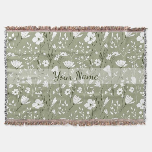 Couverture Boho Floral Wildflowers Sage Green Personalized (Devant)