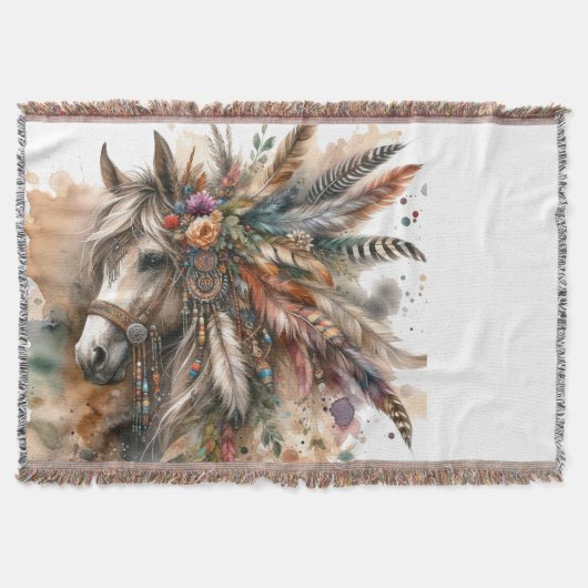 Couverture Boho Horse with feathers (Devant)