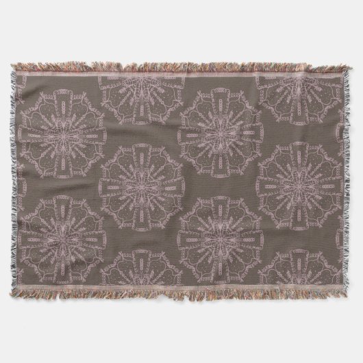 Couverture Boho Main dessinée Mandala Blush Pink Motif Brown (Devant)