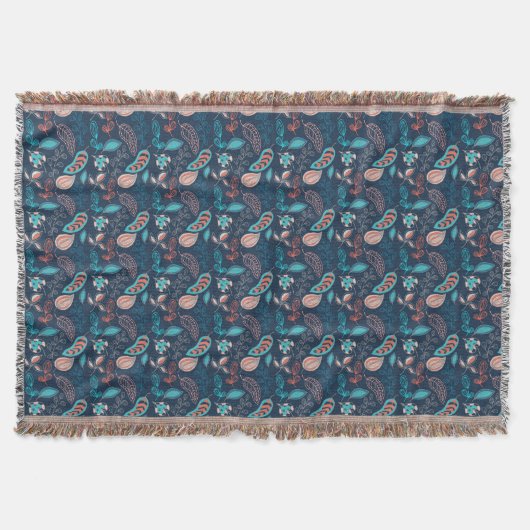 Couverture Boho Marine bleu rouille tribu abstraite Imprimer (Devant)