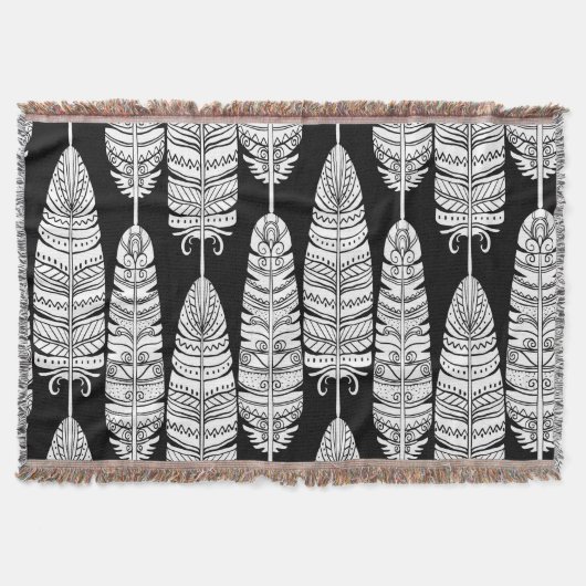 Couverture Boho plumes : motif noir et blanc (Devant)