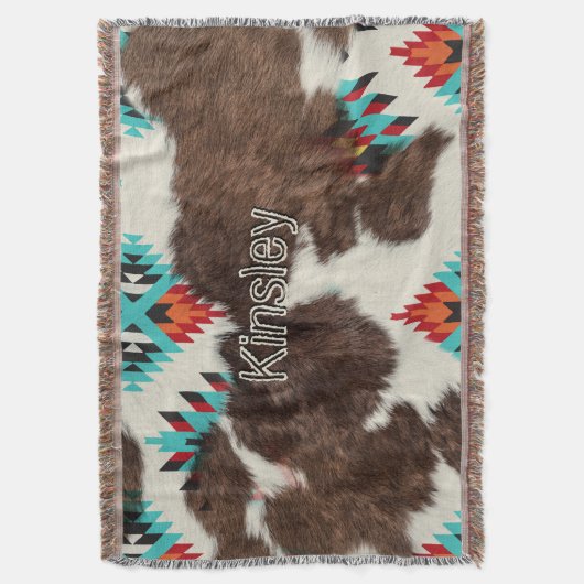 Couverture Boho Southwestern Cowhide Aztec Nom du Motif (devant Vertical)