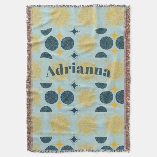 Couverture Boho Sun Moon Stars Baby Blue Yellow Personnalisé (devant Vertical)