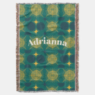 Couverture Boho Sun Moon Stars Baby Turquoise Jaune Personnal