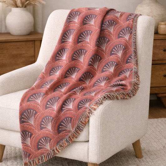 Couverture Boho Terracotta Éventail de Palmier en Coquille
