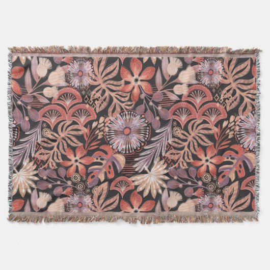 Couverture Boho Terracotta Floral Pattern Throw Blanket (Devant)