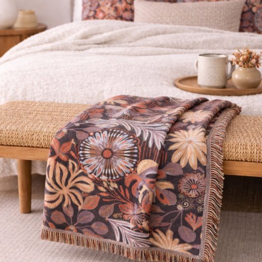 Couverture Boho Terracotta Floral Pattern Throw Blanket