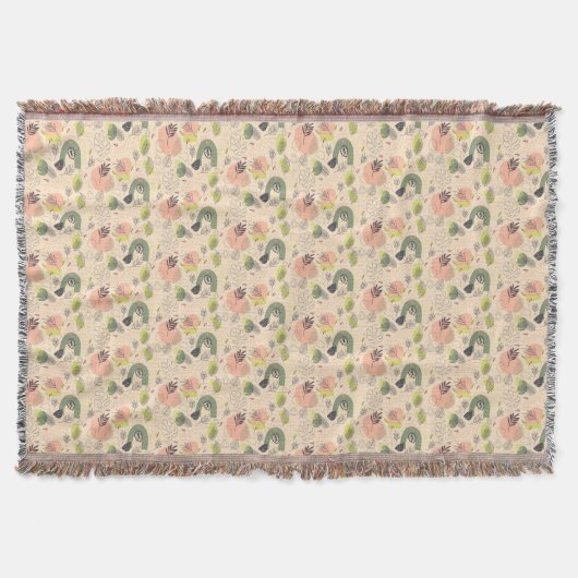 Couverture Boho vert foncé sauge vert beige vert tropical (Devant)